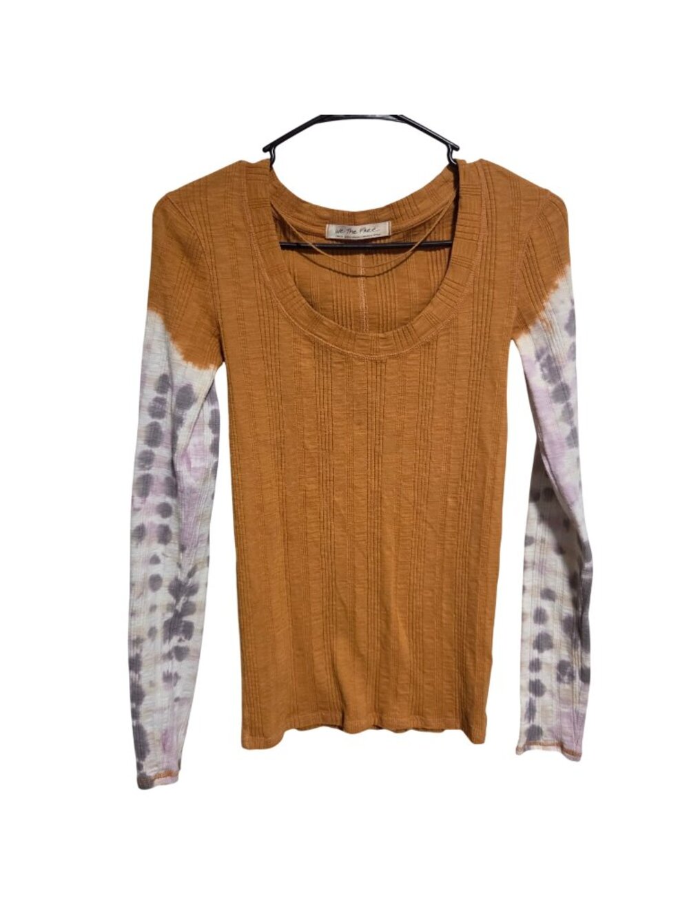 We The Free Long Sleeve Ribbed Top Size Small Rust Orange Tie-Dye Y2K Festival